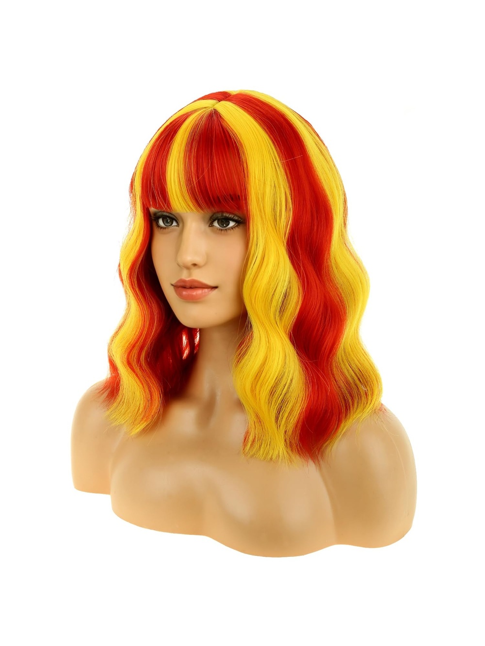 Women's Blonde Mix Red BERON 14 Inch Curly Wig Wavy Party Hairnet Synthetic